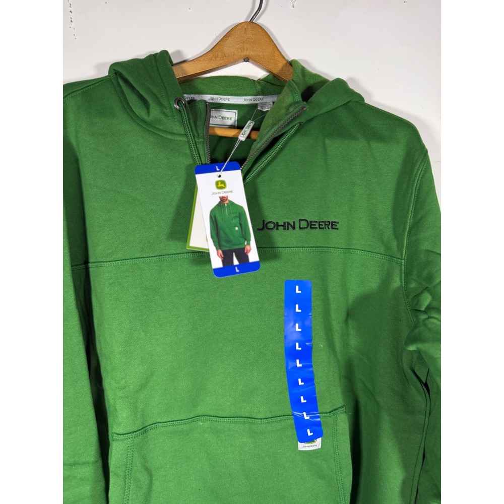 John Deere Mens Green Quarter Zip Hoodie Fleece Sweatshirt Embroidered Logo L